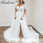 HEULORIA A line Wedding Dress long sleeve lace bride dress plus size robe de mariee  A line Wedding Bridal Gown AL-743
