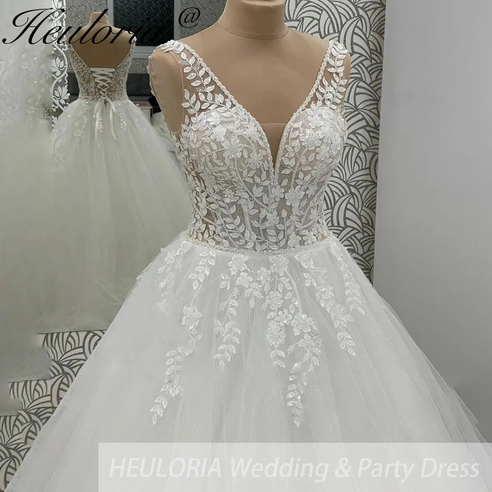 HEULORIA elegant A line Glitter Tulle Wedding dress Beading Lace Beach Bridal Dresses 2025 princess Customized AL-970 Main image