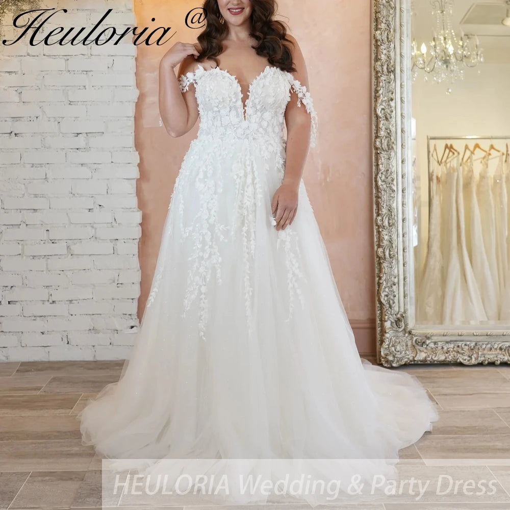 HEULORIA  plus size wedding dress off shoulder lace beading bride dress A line Robe De Mariee Wedding Bride Dress AL-764