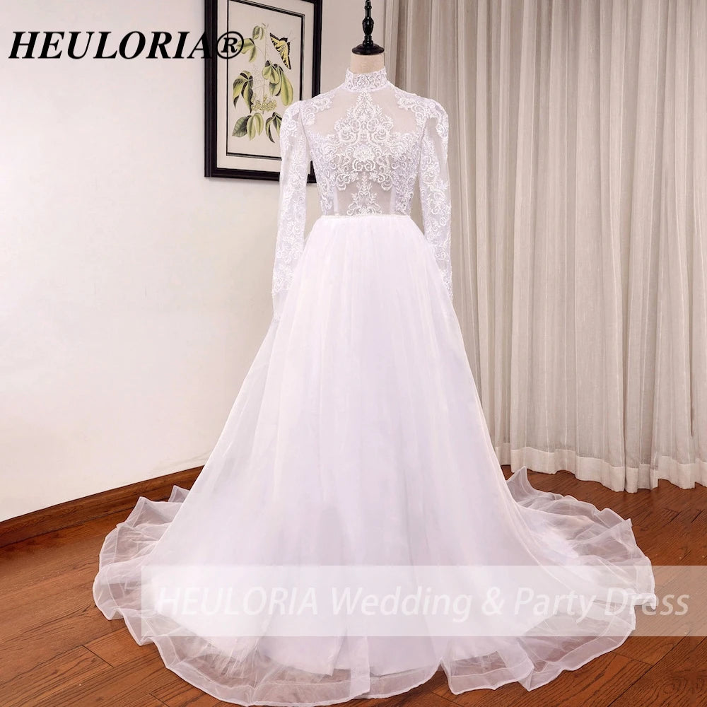 Boho Wedding Dress long sleeve high neck lace applique bride dress plus size robe de mariee A line Wedding Bridal Gown AL-HN0815
