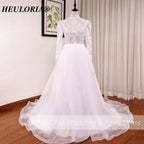 Boho Wedding Dress long sleeve high neck lace applique bride dress plus size robe de mariee A line Wedding Bridal Gown AL-HN0815