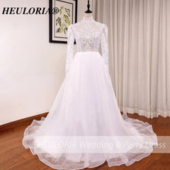 Boho Wedding Dress long sleeve high neck lace applique bride dress plus size robe de mariee A line Wedding Bridal Gown AL-HN0815