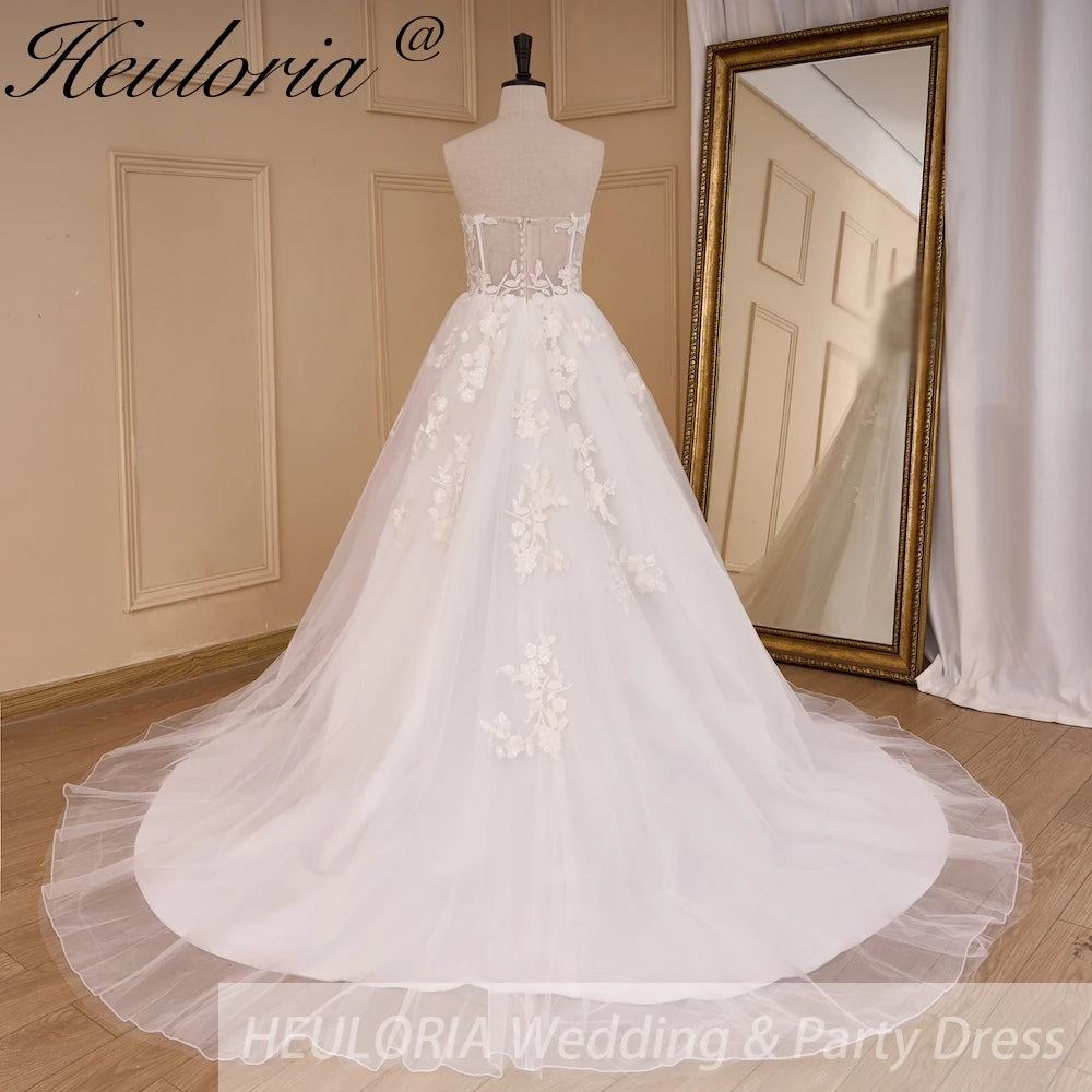 HEULORIA elegant A line wedding dress Sparkly Glitter tulle strapless lace bridal dress customize AL-808