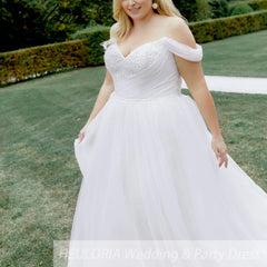 HEULORIA elegant A line wedding dress off shoulder pearl bride dress customize