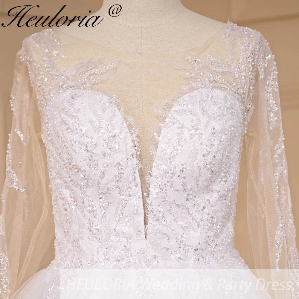 elegant A line wedding dress long sleeve beading bride dress Robe De Mariee Wedding Bride Dress long train AL-723