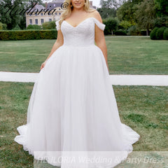 HEULORIA elegant A line wedding dress off shoulder pearl bride dress customize