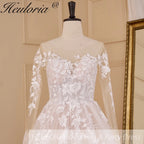 Illusion Sweetheart Floral Lace Long Sleeve A-Line Wedding Dress BA-834