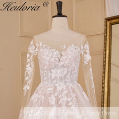 HEULORIA Sparkly Glitter princess Wedding Dress long sleeve plus size bridal dress robe de mariee