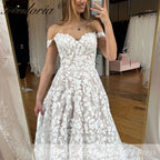 HEULORIA elegant A line wedding dress off shoulder Sparkly Glitter tulle lace bridal dress plus size robe de mariee Lace beading Wedding Gown court train AL-885