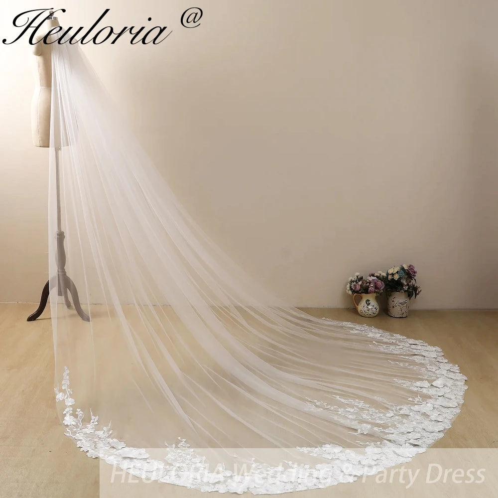 Cathedral Wedding Veil 3D floral Lace bridal veil with Metal Comb Length 300cm width 300cm for Bride VL-40