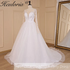 elegant A line wedding dress long sleeve beading bride dress Robe De Mariee Wedding Bride Dress long train AL-723