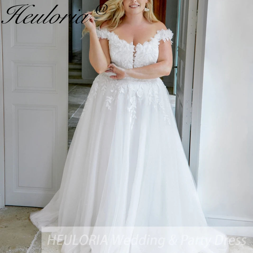 HEULORIA elegant A line wedding dress off shoulder lace bride dress with 3D floral Robe De Mariee Wedding Bride Dress AL-873