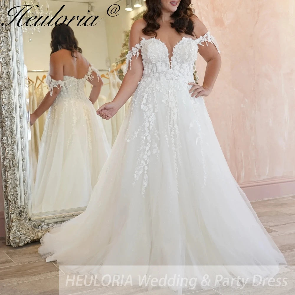 HEULORIA  plus size wedding dress off shoulder lace beading bride dress A line Robe De Mariee Wedding Bride Dress AL-764