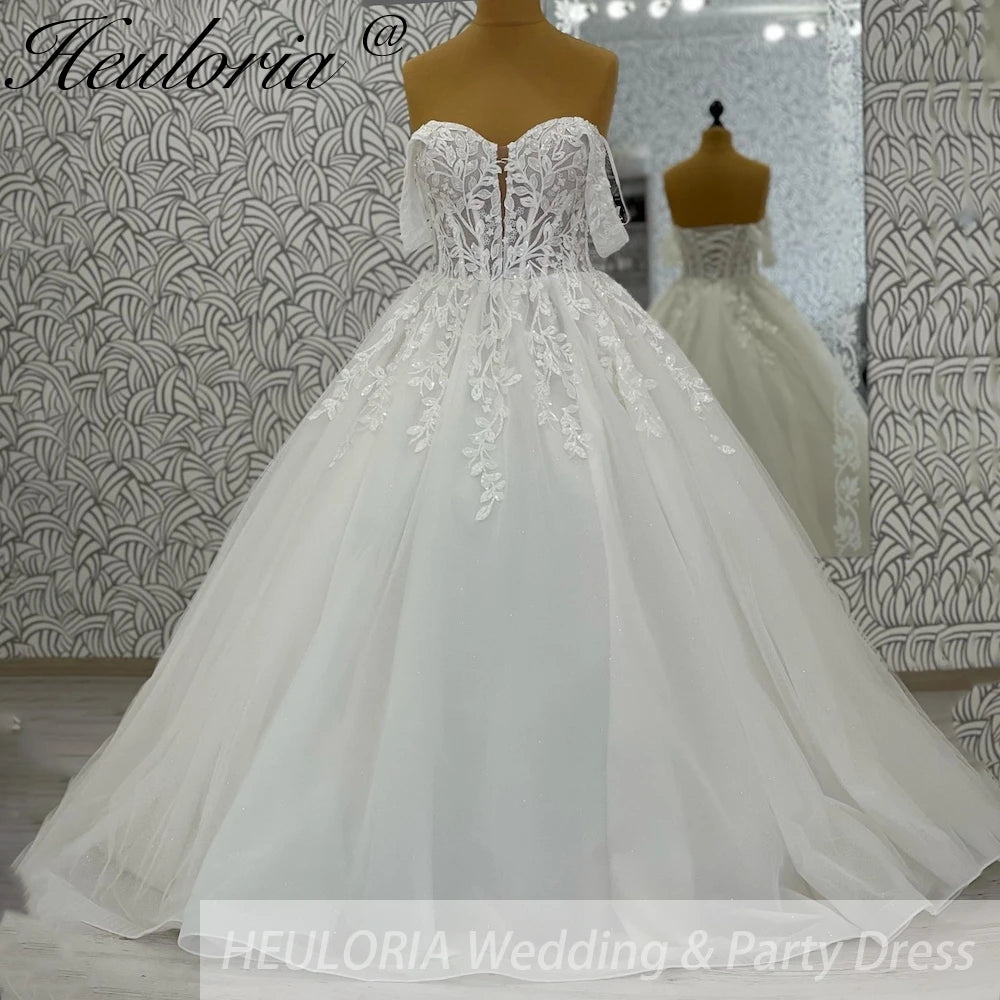 HEULORIA Sparkly Glitter Wedding dress Off The Shoulder 2025 Luxury Women Church Beach Bride Dresses Floral Lace Customized BA-1028 Imagen principal del producto