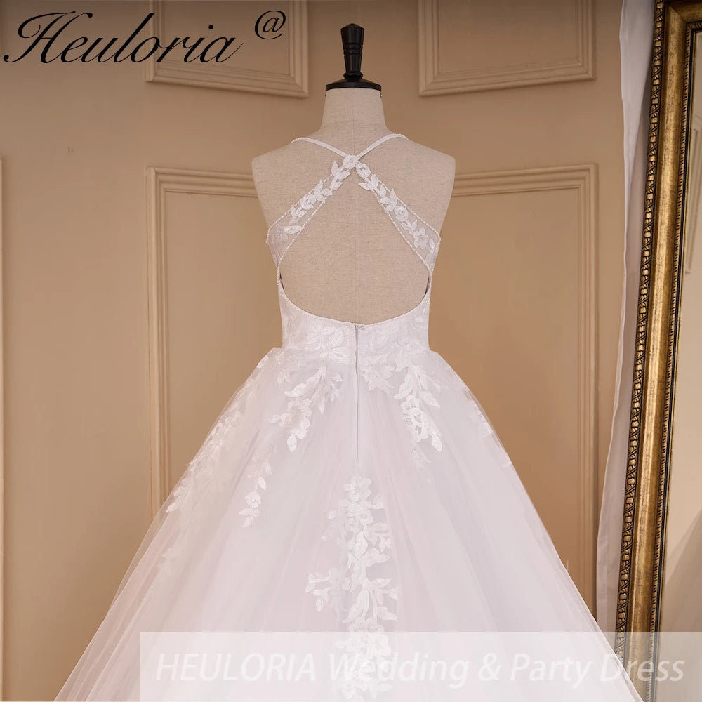 HEULORIA Lace Wedding Dresses A line Spaghetti Straps backless bride dress Robe De Mariee Wedding gown AL-802
