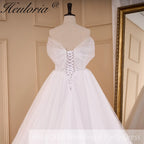 HEULORIA Boho A line Wedding Dress off shoulde beading belt bride dress tulle lace up back plus size AL-818