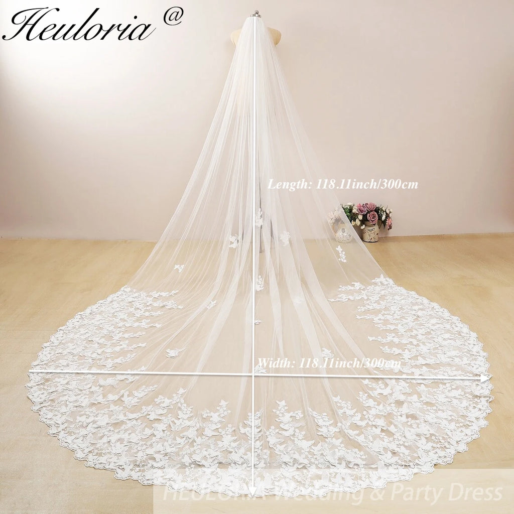 Cathedral Wedding Veil Lace bridal veil with Metal Comb Length 300cm width 300cm for Bride VL-132