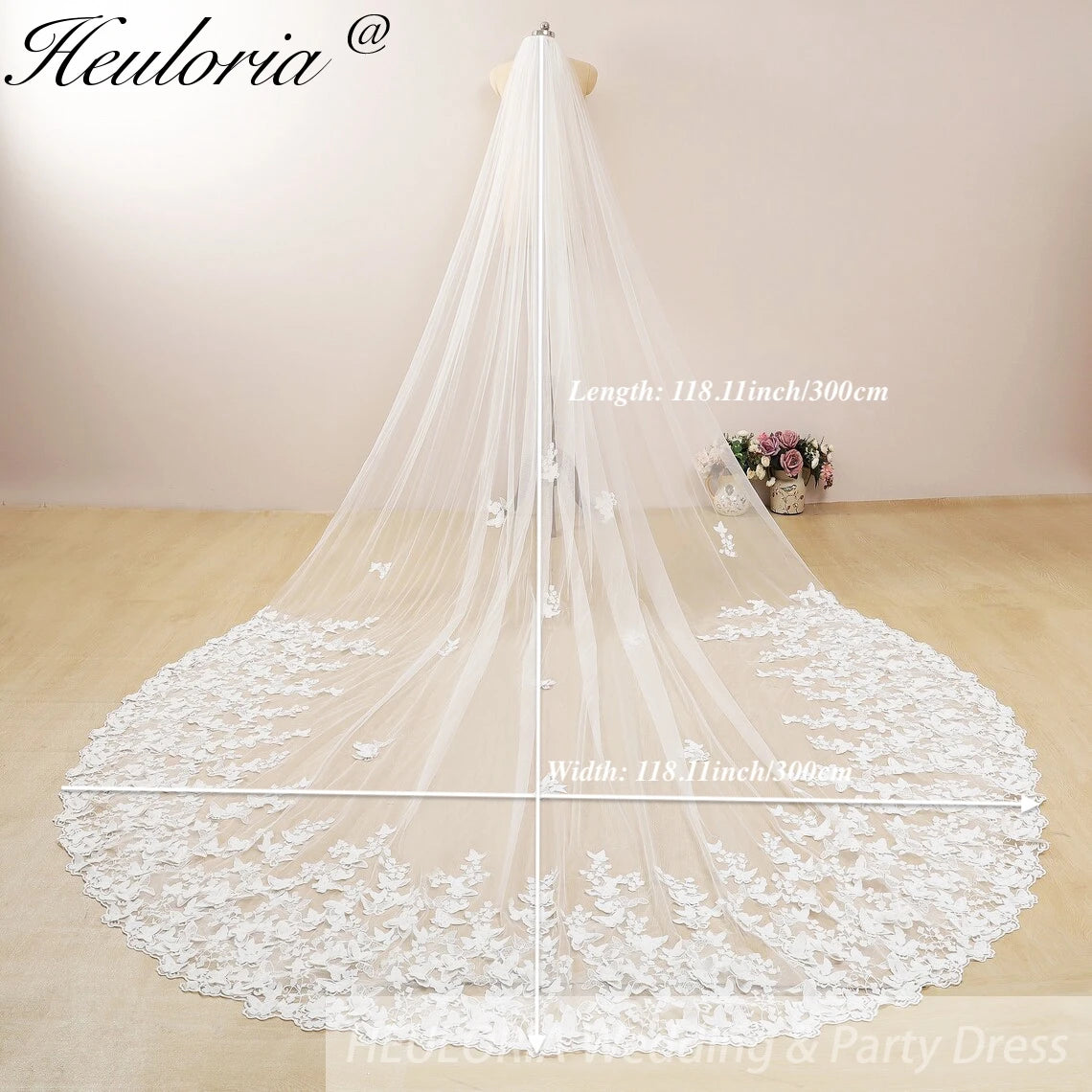 Cathedral Wedding Veil Lace bridal veil with Metal Comb Length 300cm width 300cm for Bride VL-132