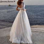 Elegant princess Wedding Dress long sleeve V neck lace applique bride dress robe de mariee A line Wedding Bridal Gown AL-QK67