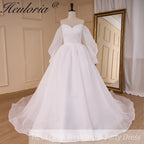 HEULORIA elegant A line wedding dress long sleeve off shoulder organza bride dress Robe De Mariee Wedding Bride Dress long train AL-821