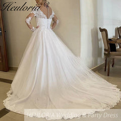 HEULORIA Ball-Gown/Princess V-Neck long sleeve Cathedral Train Tulle Lace Wedding Dress With Sequins BA-237