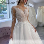 HEULORIA Sparkly Glitter A line Wedding Dress long sleeve lace bride dress plus size robe de mariee  A line Wedding Bridal Gown AL-252