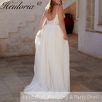 HEULORIA Boho a line Wedding Dress plug v neck lace bride dress plus size robe de mariee  A line Wedding Bridal Gown AL-877