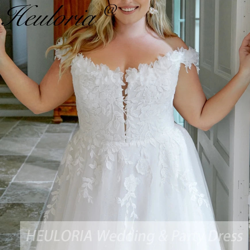 HEULORIA elegant A line wedding dress off shoulder lace bride dress with 3D floral Robe De Mariee Wedding Bride Dress AL-873