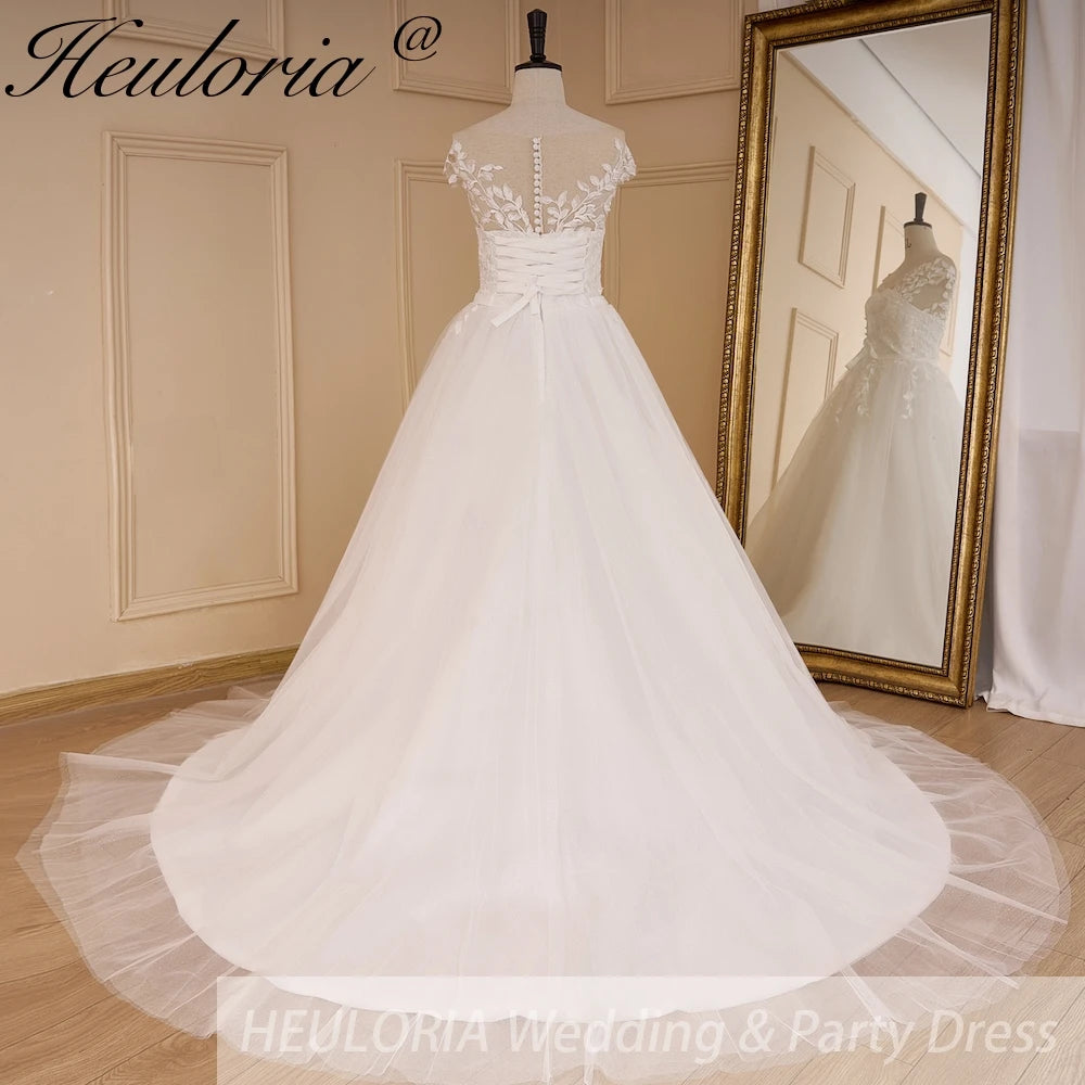 HEULORIA Sparkly Glitter A line Wedding Gowns sheer sweetheart neckline lace Bride Dresses robe de mariee A line Wedding Bridal Gown AL-825