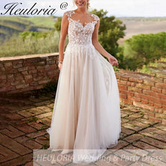 HEULORIA elegant A line Wedding Dress Sparkly Glitter lace bride dress for garden beach wedding