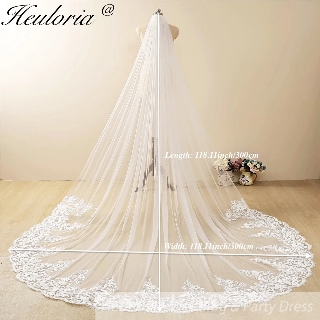 Cathedral length Wedding Veil Lace bridal veil with Metal Comb Length 300cm width 300cm for Bride VL-117