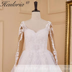 HEULORIA Princess Wedding Dress long sleeve V neck bride dress plus size robe de mariee Lace beading Wedding Bridal Gown BA-827