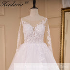 HEULORIA Princess Wedding Dress long sleeve V neck bead lace bride dress plus size robe de mariee Lace beading bridal Gown court train AL-824