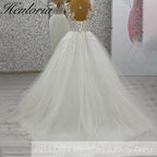 HEULORIA V-neck Sparkly Glitter tulle Wedding Dress Women Robe Civil Lace Appliques A Line Boho Bridal Gown Customized AL-1045