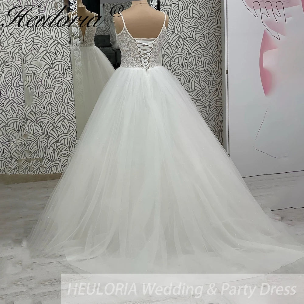 Charming Glitter Spaghetti Straps A line wedding dress lace beadinf bridal dress For Formal Party Vestidos De Novia Customized AL-1031