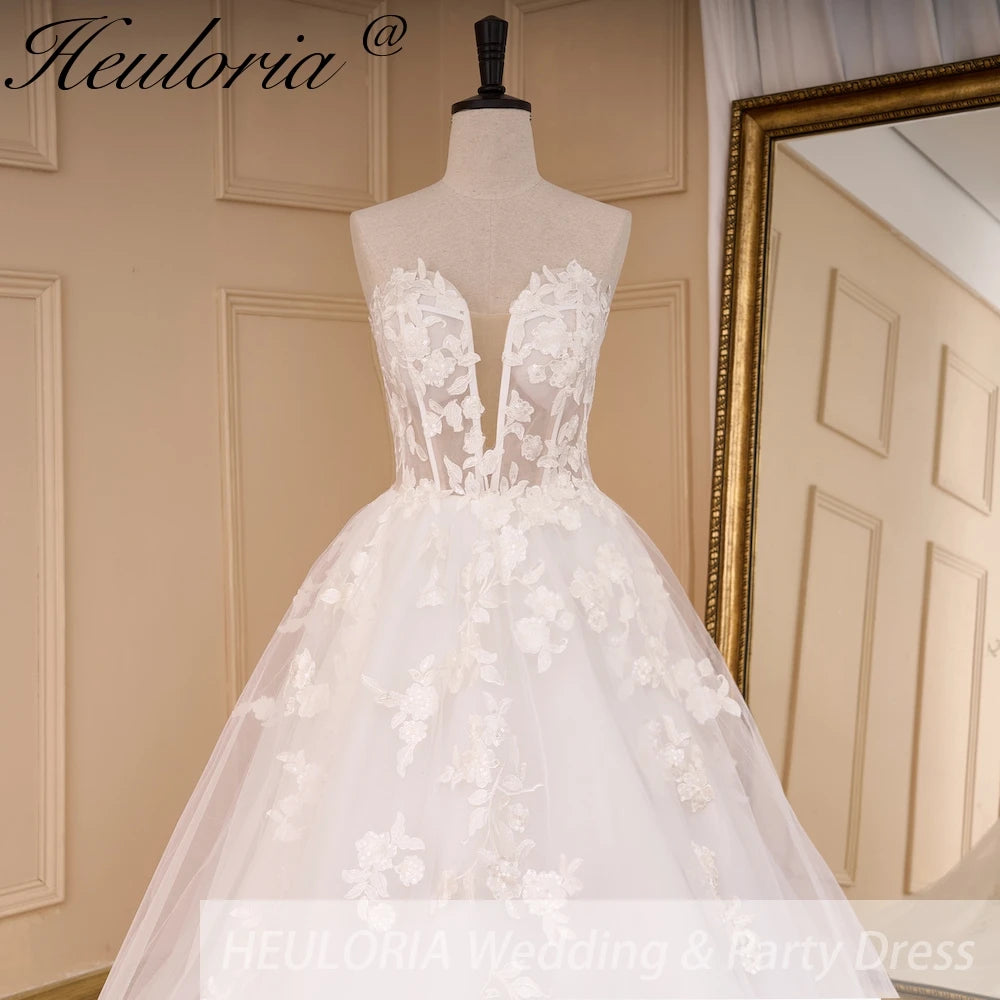 HEULORIA elegant A line wedding dress Sparkly Glitter tulle strapless lace bridal dress customize AL-808