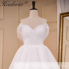 HEULORIA Boho A line Wedding Dress off shoulde beading belt bride dress tulle lace up back plus size AL-818