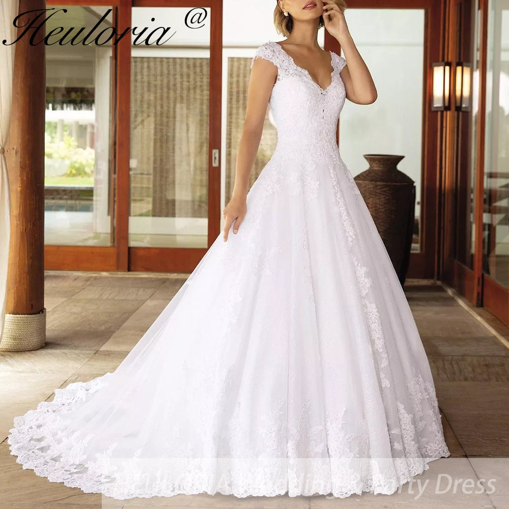 Princess Wedding Dress v neck lace bride dress plus size robe de mariee Lace beading Wedding Bridal Gown BA-858 Main image