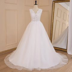 HEULORIA Women's lace beading V neck sleeveless wedding dress A line Robe De Mariee Wedding Bride Dress AL-625
