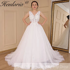 HEULORIA Women's lace beading V neck sleeveless wedding dress Robe De Mariee Wedding Bride Dress AL-688