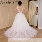 HEULORIA Women's lace beading V neck sleeveless wedding dress Robe De Mariee Wedding Bride Dress AL-688
