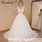 HEULORIA Women's lace beading V neck sleeveless wedding dress Robe De Mariee Wedding Bride Dress AL-688