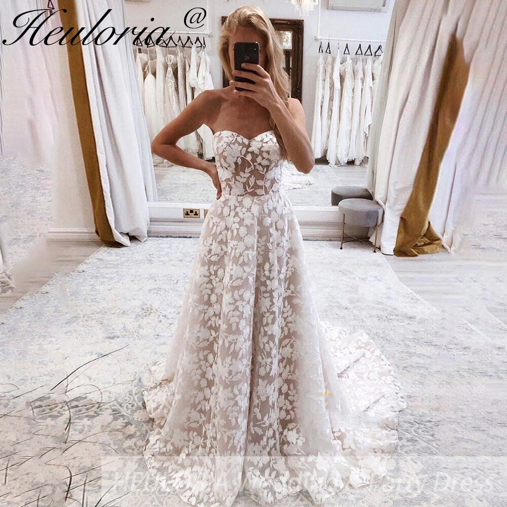 HEULORIA elegant A line wedding dress Sweetheart lace bridal dress plus size robe de mariee Lace beading Wedding Gown court train AL-728 Secondary image