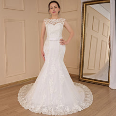 HEULORIA elegant Mermaid Wedding Dresses O neck lace applique Bride dres Robe de mariage customize ME-619