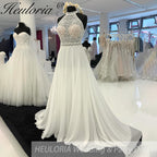 HEULORIA A Line Chiffon Beach Wedding Dress for Women Vestidos de Novia Customized Bridal Long Boho Dresses Lace Bodice AL-930