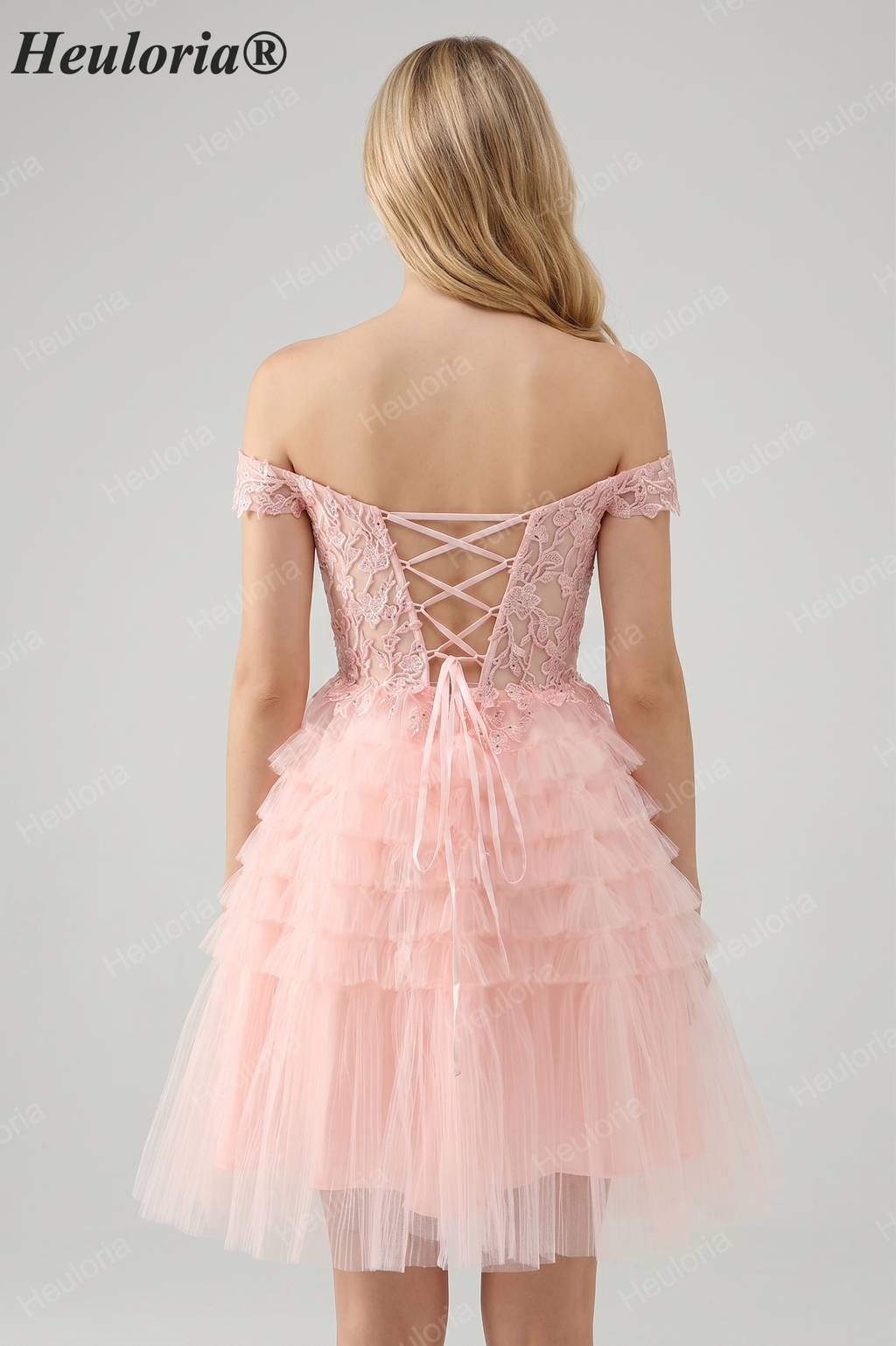 HEULORIA Blush A Line Off The Shoulder Corset Short Tulle Homecoming Dress ED-326