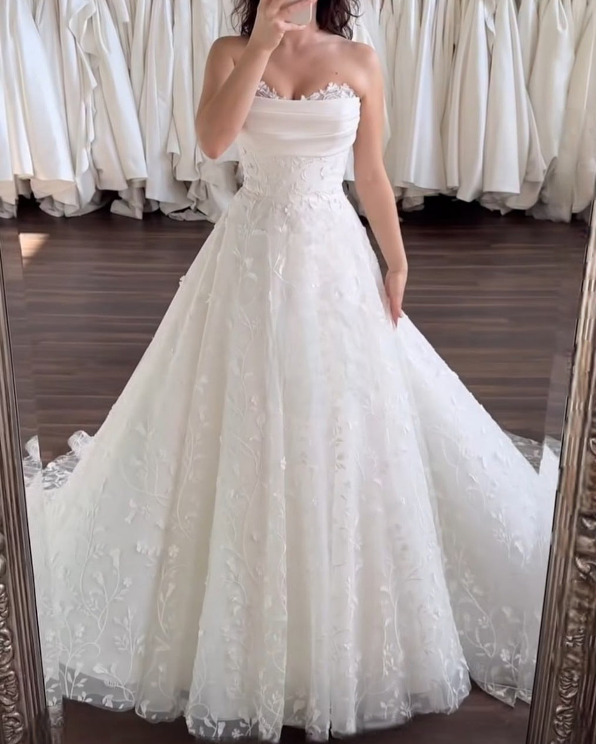HEULORIA Floral Lace A-Line Wedding Dress with Draped Strapless Bodice BA-34 Main image