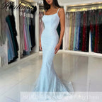 Customized Blue Spaghetti Strap Beaded Prom Dresses Mermaid evening dress vestidos de noiva Floor-Length Evening Dress 2025