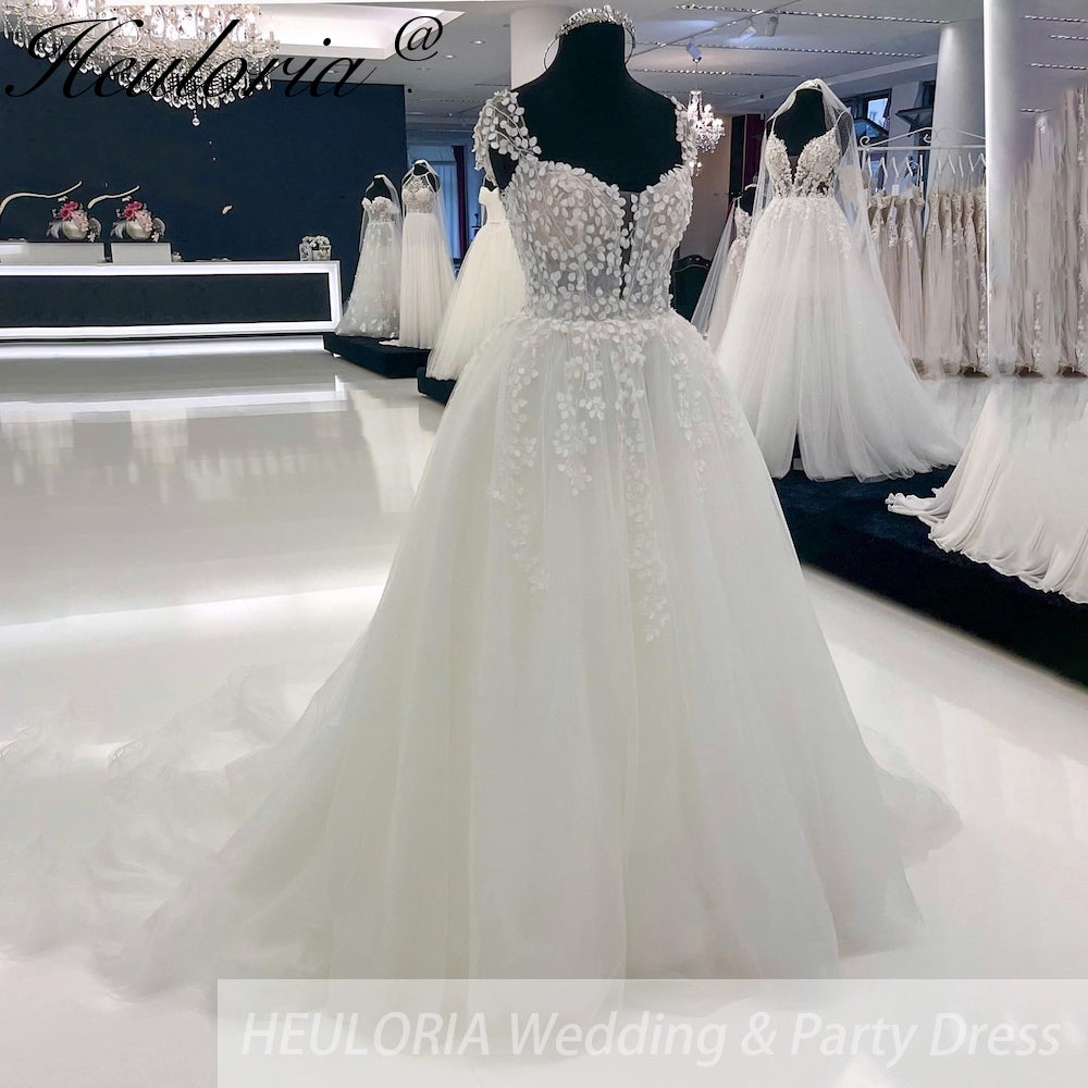 HEULORIA Sparkly Glitter A Line Lace Boho Wedding Dresses sweetheart 3D floral bridal dress vestidos de novia Customized AL-924 Secondary image
