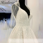 HEULORIA Spaghetti Straps A line wedding lace applique satin Bridal Gown V Neck Satin Floor Length Customized Vestido De Noche AL-919